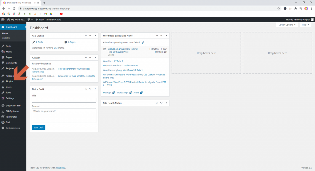 Screenshot showing how to get back to the plugins page • WordPress Troubleshooting Tips