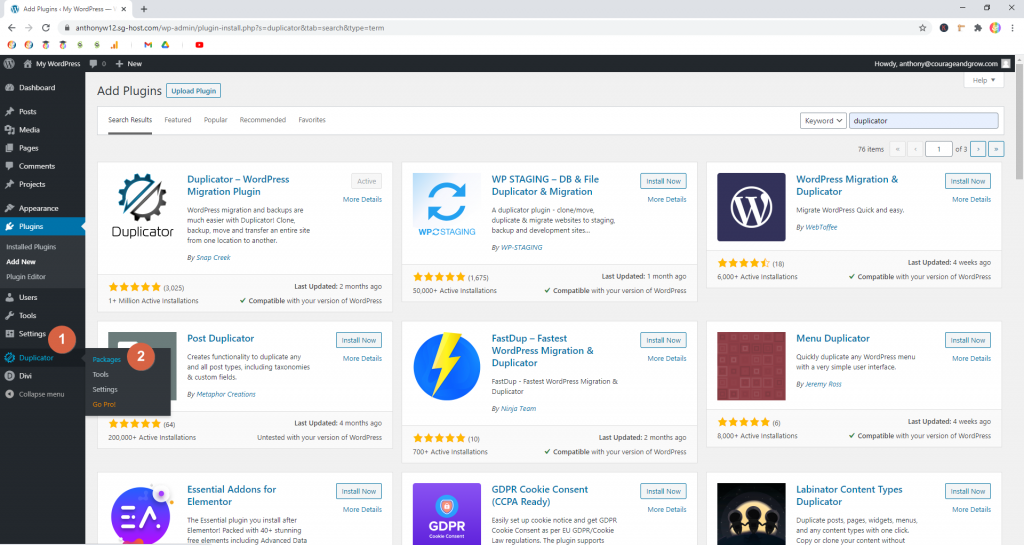 Screenshot showing how to begin taking a backup of your site • WordPress Troubleshooting Tips