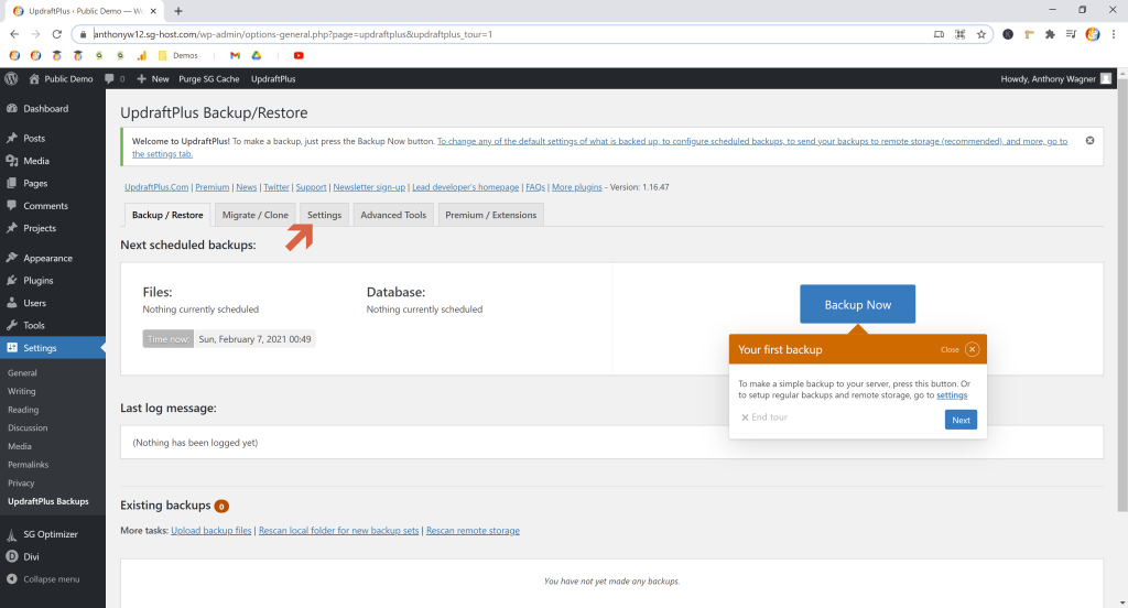 Screenshot showing where to go to modify updraftplus schedule settings • Automatic WordPress Backups