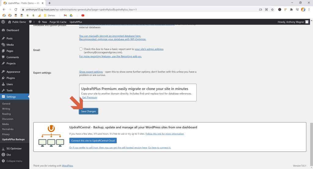 Screenshot showing how to save scheduling settings • Automatic WordPress Backups