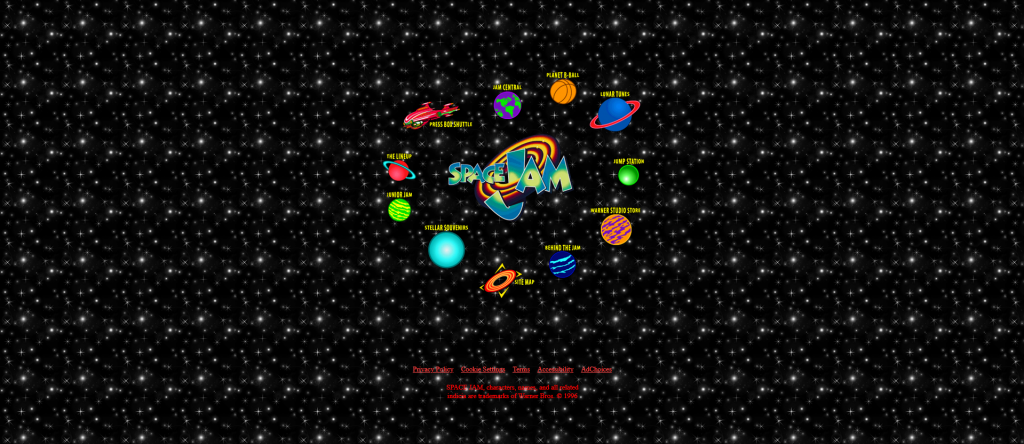 screenshot from spacejam.com — web design mistakes
