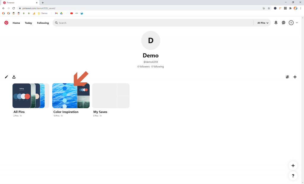 Screenshot showing how to select a board in pinterest • Choose Website Colors